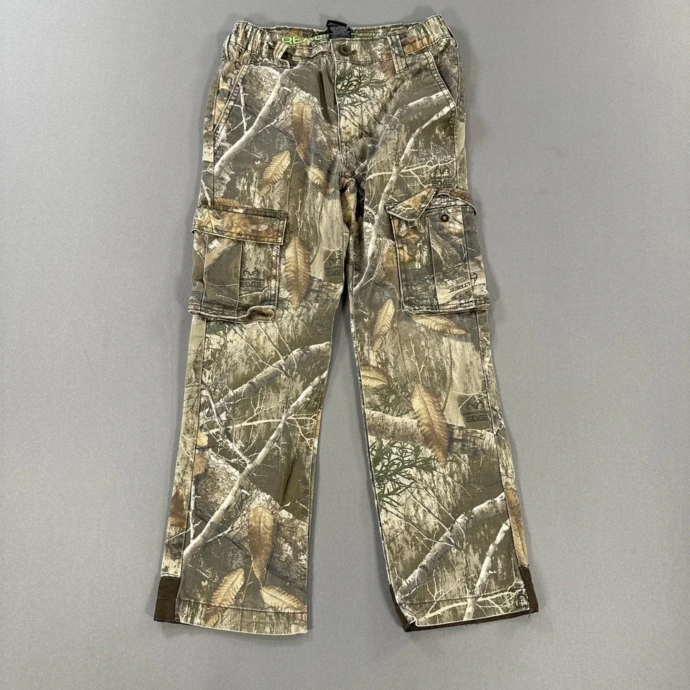 Realtree Edge Pants Kids Large 10-12 Brown Camo‎ Cargo Hunting Elastic Waist